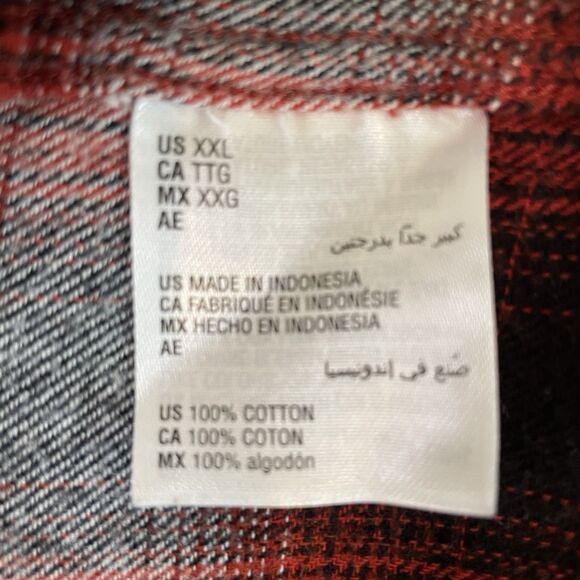 Sun + Stone Men’s  Flannel Button Down Tattersall Shirt Plaid Red Black- XXL - Picture 11 of 14